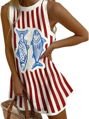 Casual Red & White Striped Fish Tank Dress - Brand: